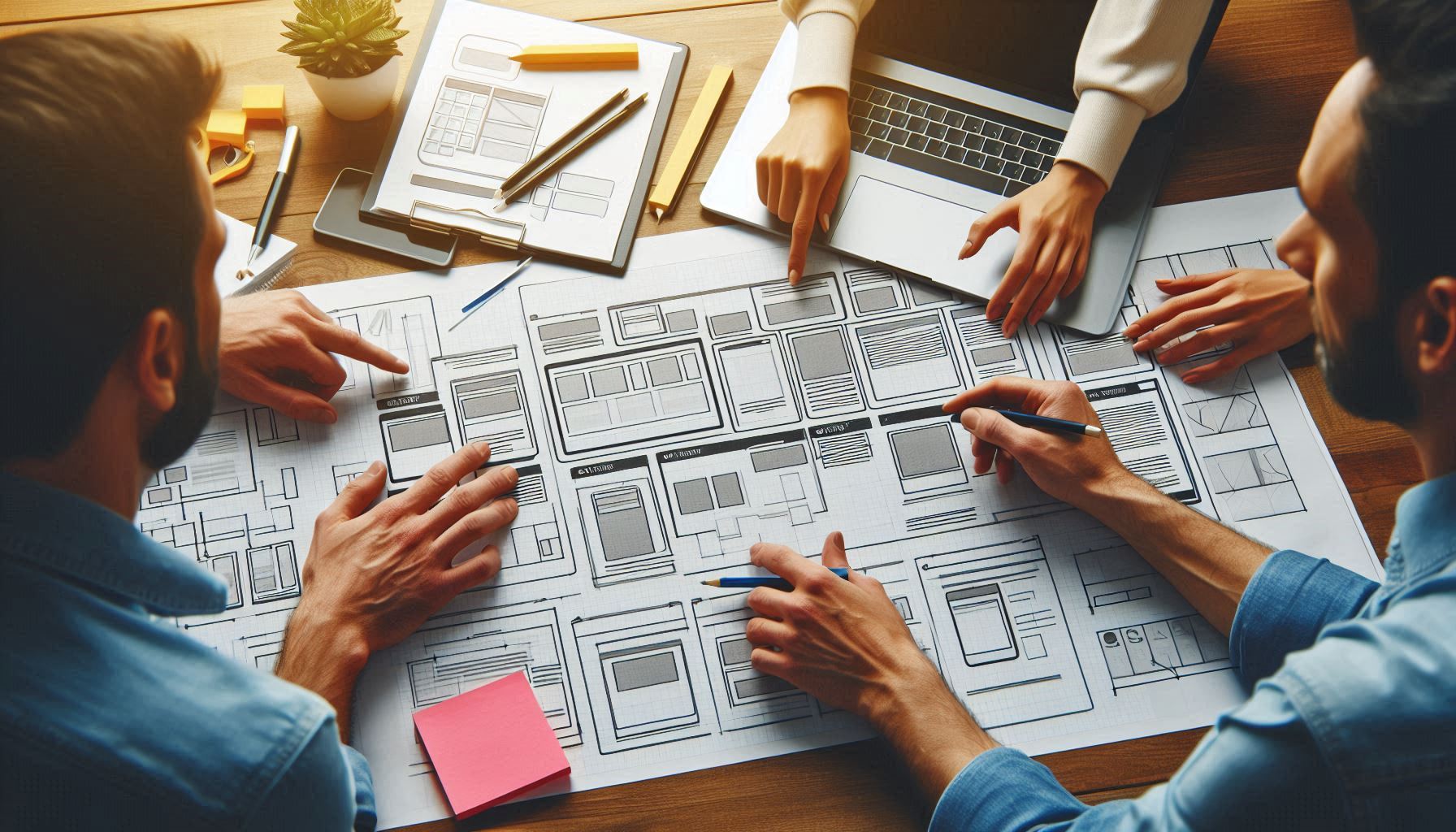 Website planning with wireframes and layout drafts